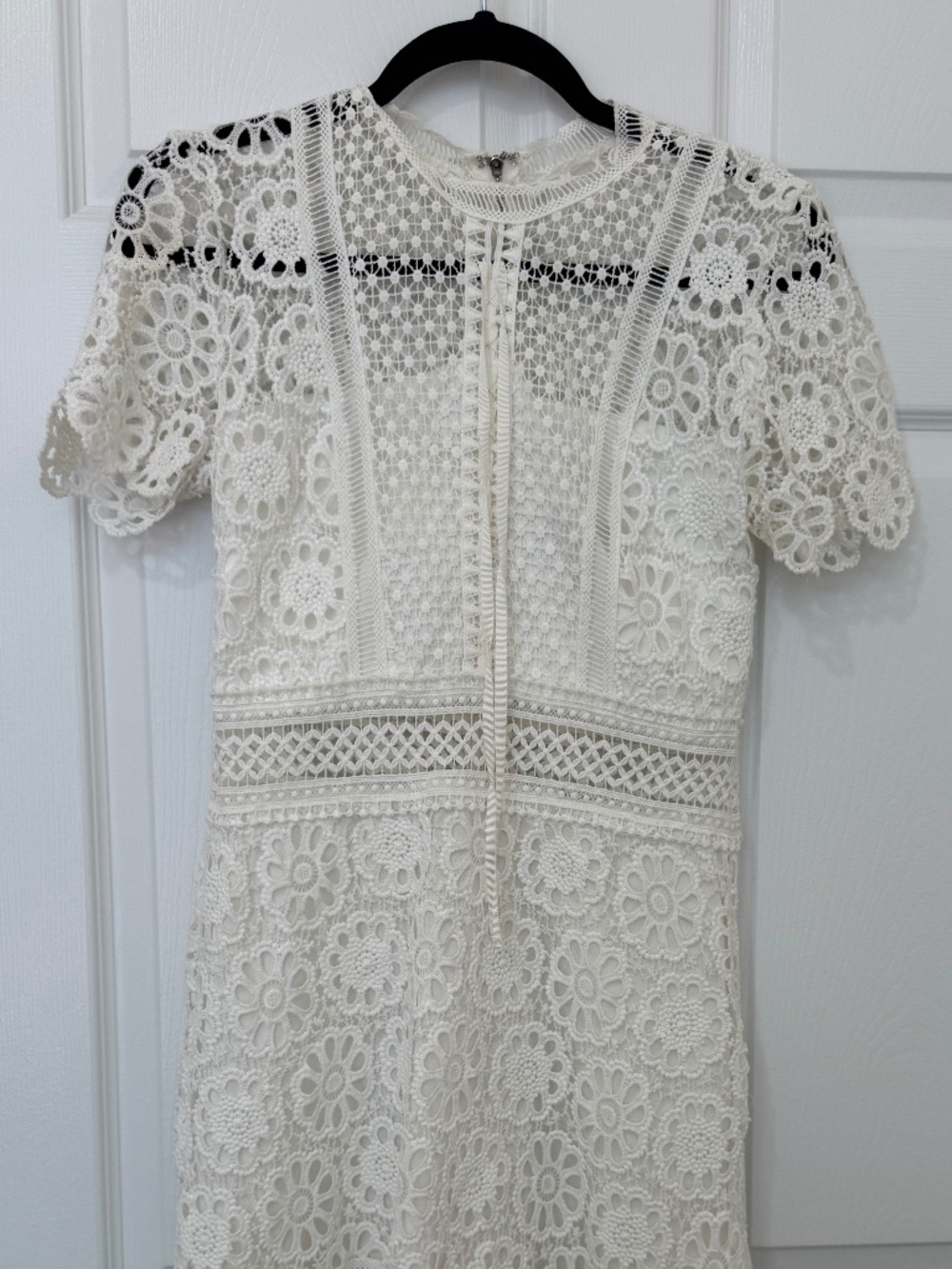 AQUA Bridal Ivory Floral Lace Mini Dress Short Sleeve Fit & Flare Size M